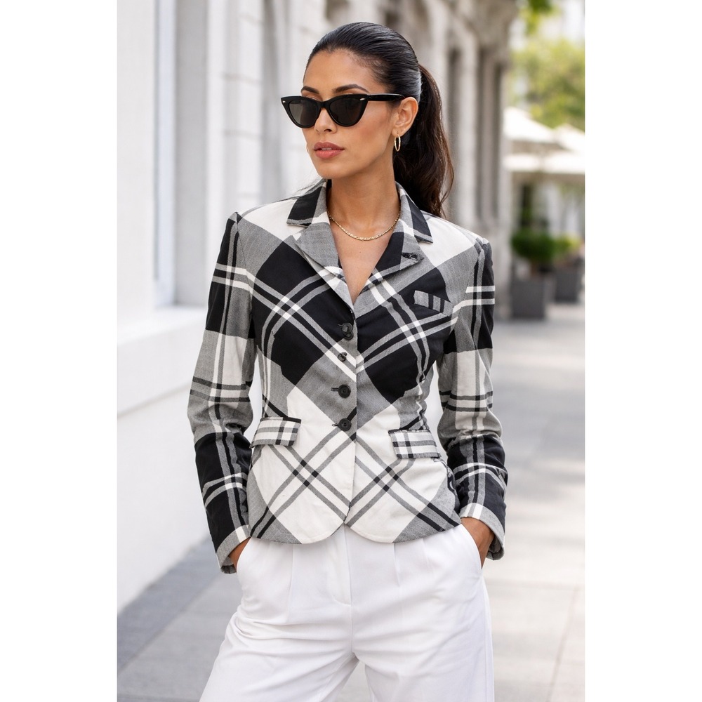 Sandro B&W Plaid Blazer Jacket Women's Tailored‎ Fit Size M